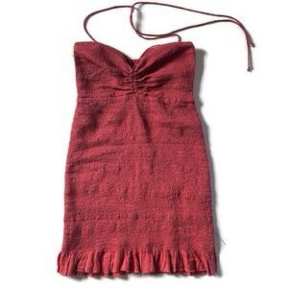Intimately Free People Beach Babe Dress Women Large  Rust Strapless Ruffle Hem - Picture 2 of 6